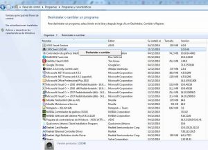 desinstalar programas windows 7